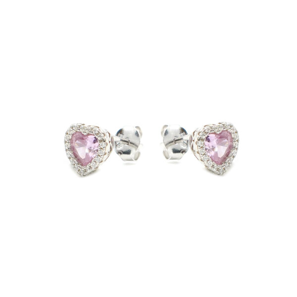 Sterling Silver Earrings pink heart zircons and white zircons – Rhodium Color