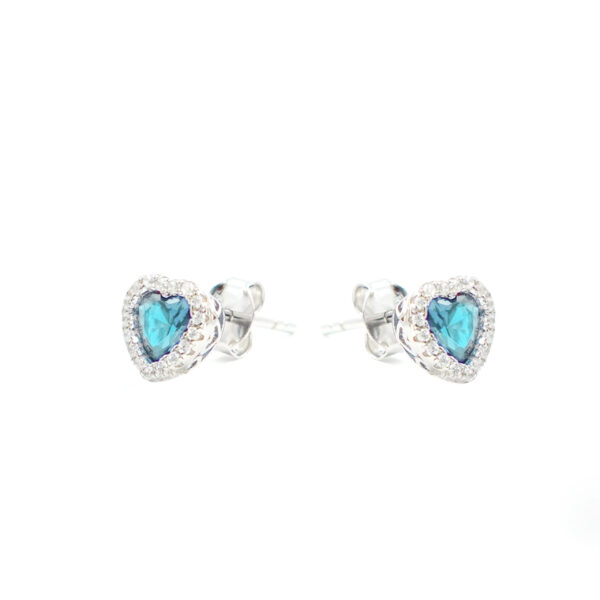 Sterling Silver Earrings light blue heart zircons and white zircons – Rhodium Color