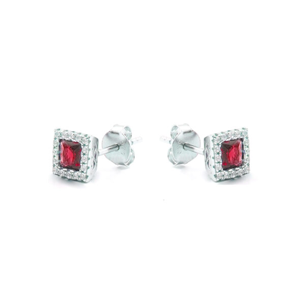 Sterling Silver Earrings with red and white zircons – Rhodium Color