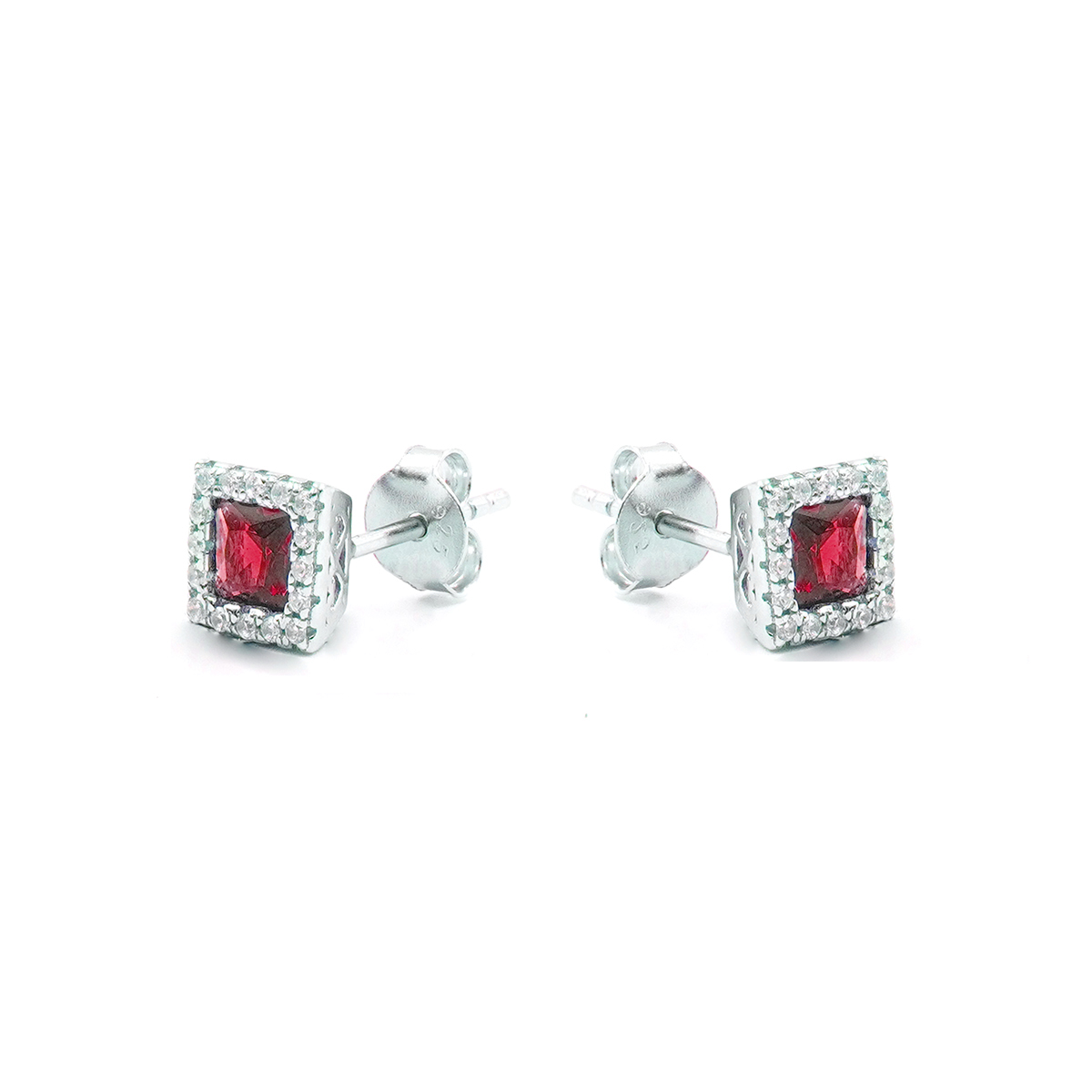 Sterling Silver Earrings with red and white zircons – Rhodium Color