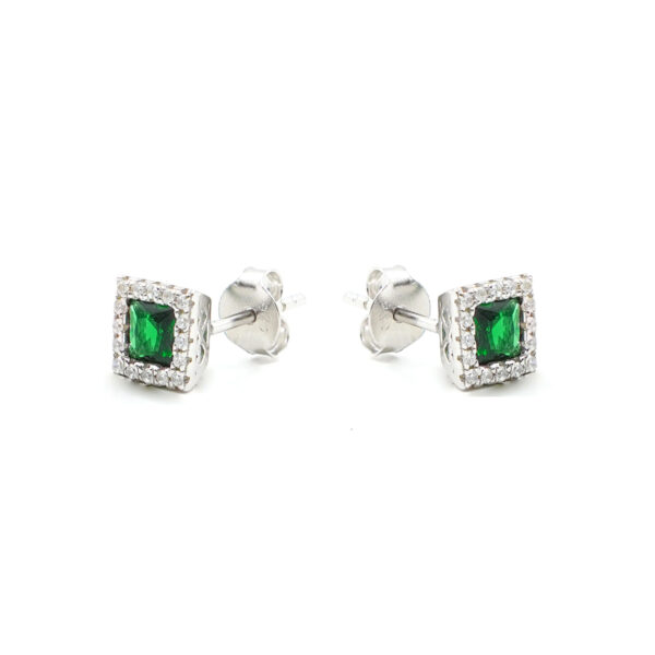 Sterling Silver Earrings with green and white zircons – Rhodium Color