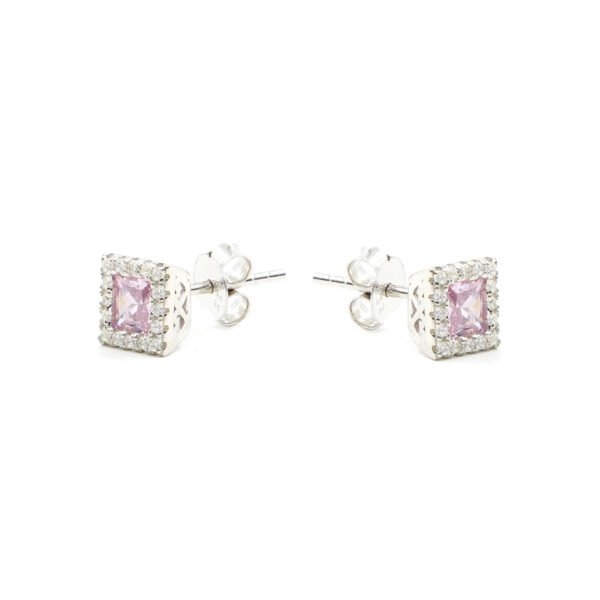 Sterling Silver Earrings with pink and white zircons – Rhodium Color
