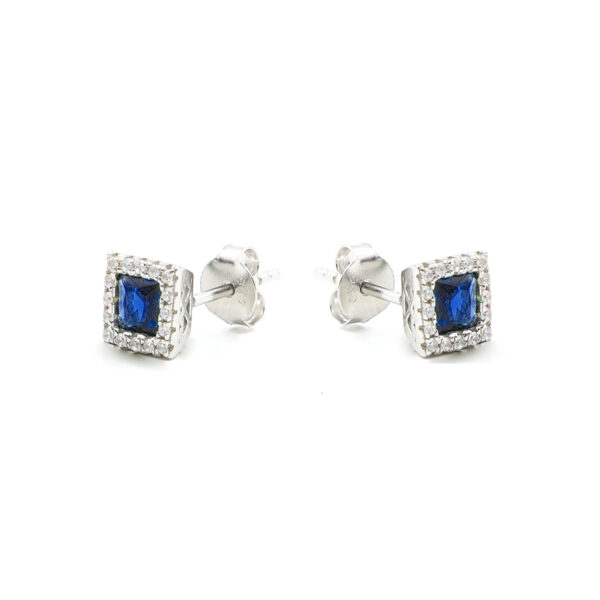 Sterling Silver Earrings with blue and white zircons – Rhodium Color