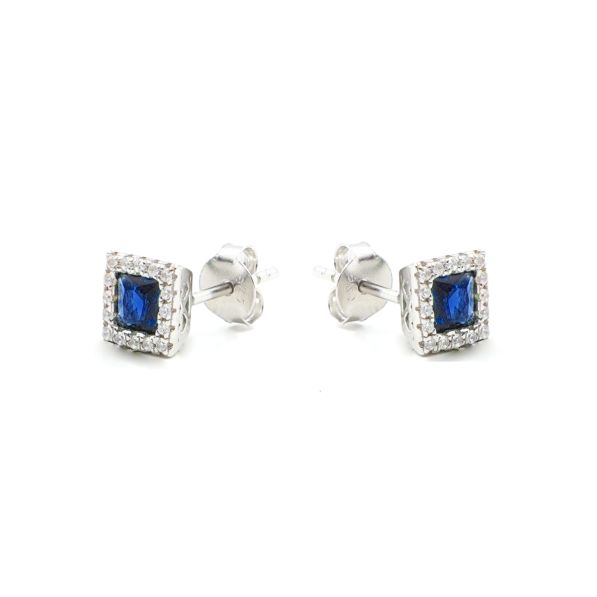 Sterling Silver Earrings with blue and white zircons – Rhodium Color