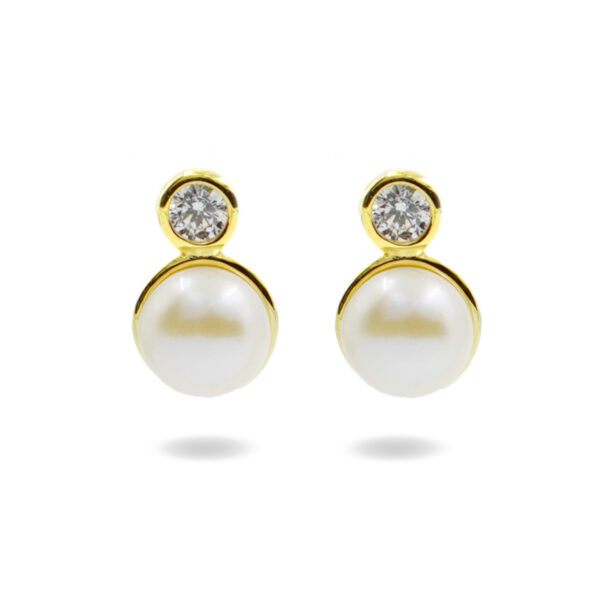 Sterling Silver Earrings with white zircons and pearls – Golden Color
