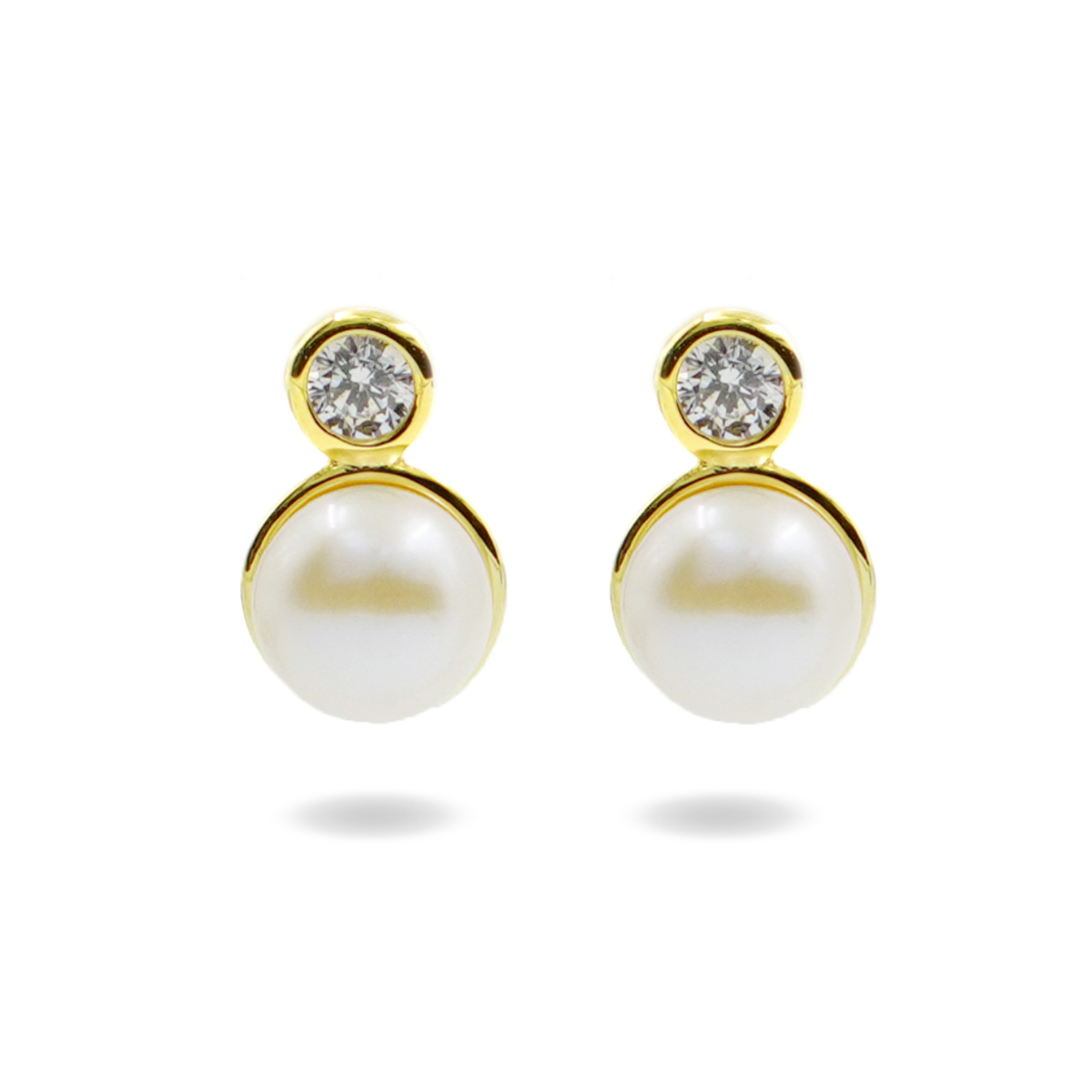 Sterling Silver Earrings with white zircons and pearls – Golden Color