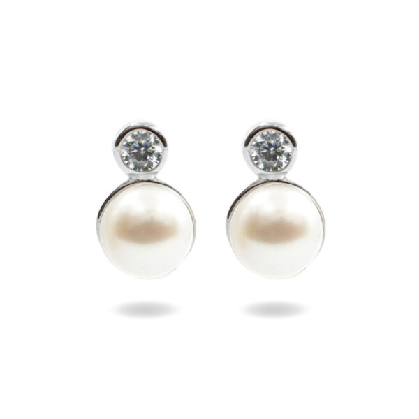 Sterling Silver Earrings with white zircons and pearls – Rhodium Color