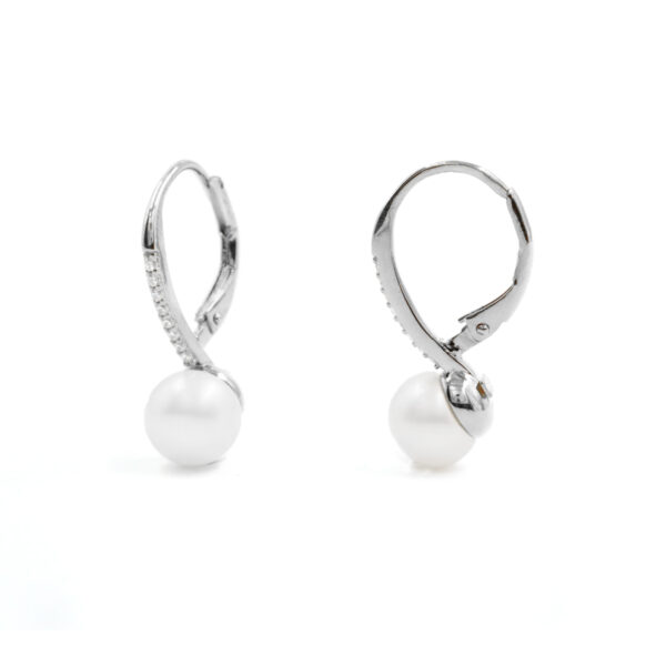 Sterling Silver Earrings with white zircons and pearls – Rhodium Color