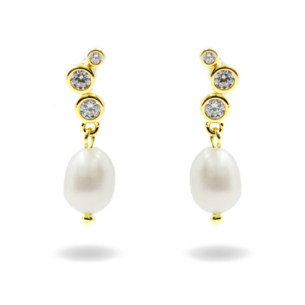 Sterling Silver Earrings with white zircons and pearls – Golden Color