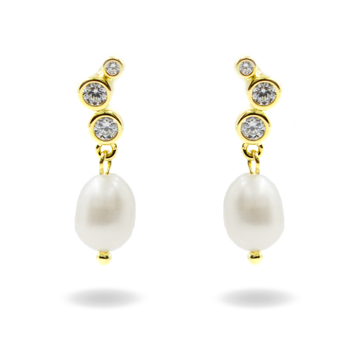 Sterling Silver Earrings with white zircons and pearls – Golden Color