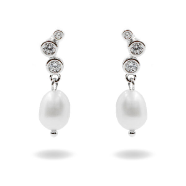 Sterling Silver Earrings with white zircons and pearls – Rhodium Color