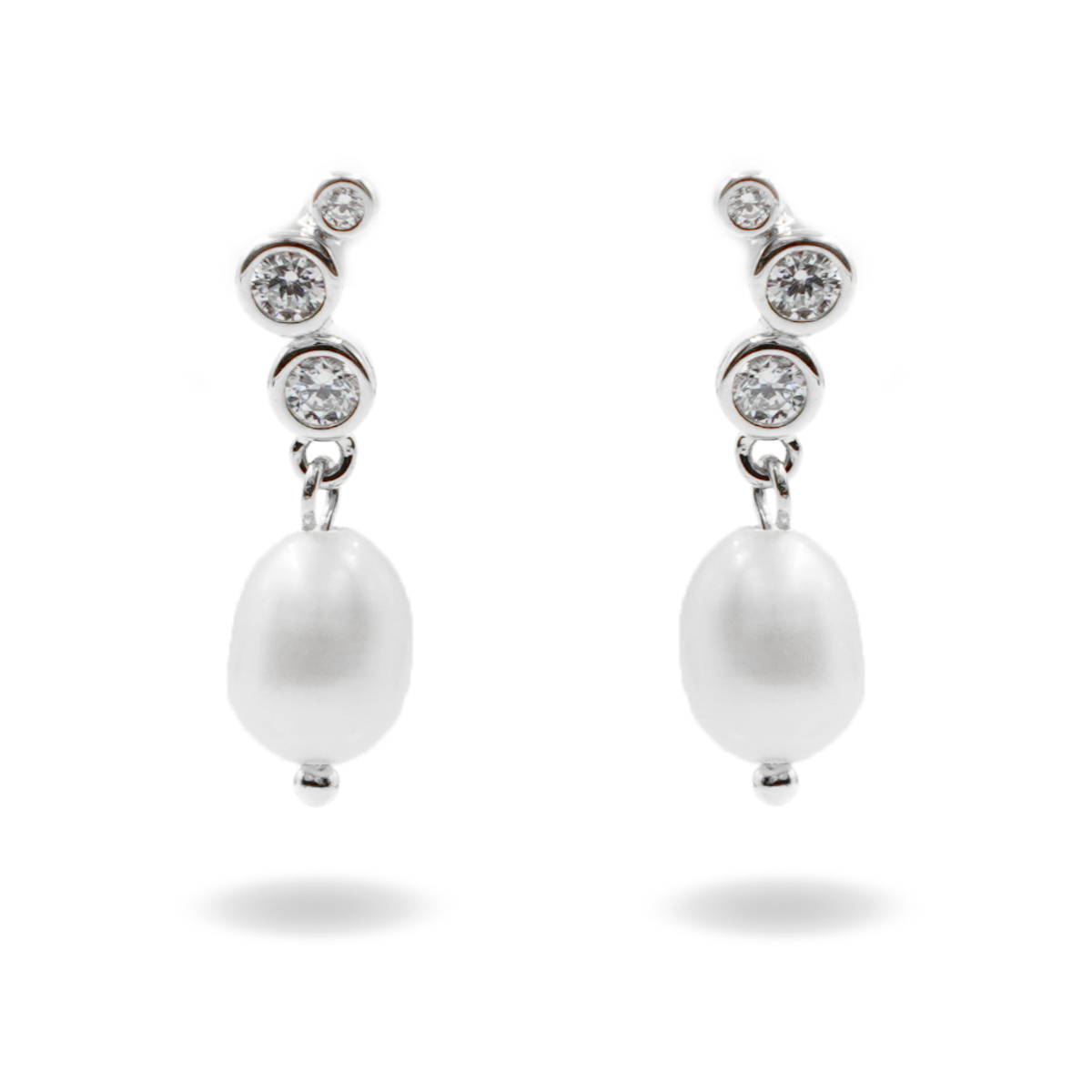 Sterling Silver Earrings with white zircons and pearls – Rhodium Color
