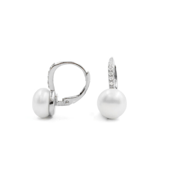 Sterling Silver Earrings with white zircons and pearls – Rhodium Color