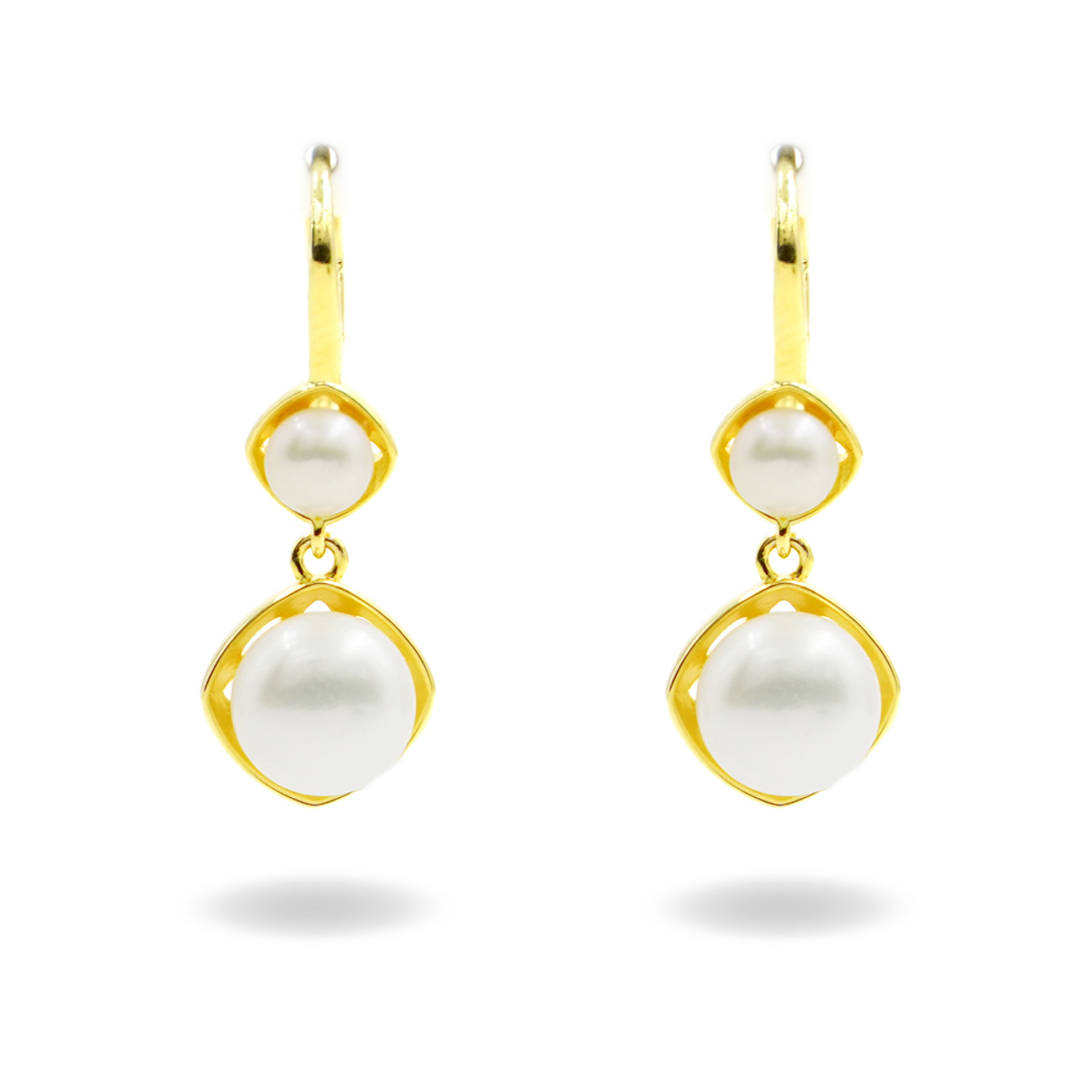 Sterling Silver Earrings with pearls – Golden Color