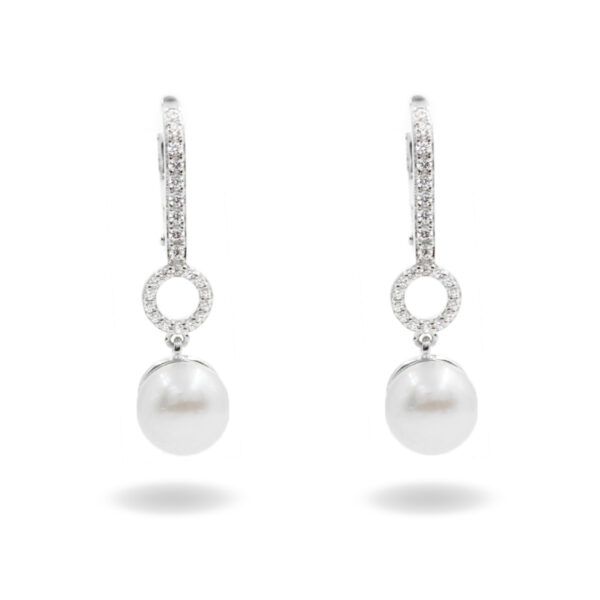 Sterling Silver Earrings with white zircons and pearls – Rhodium Color