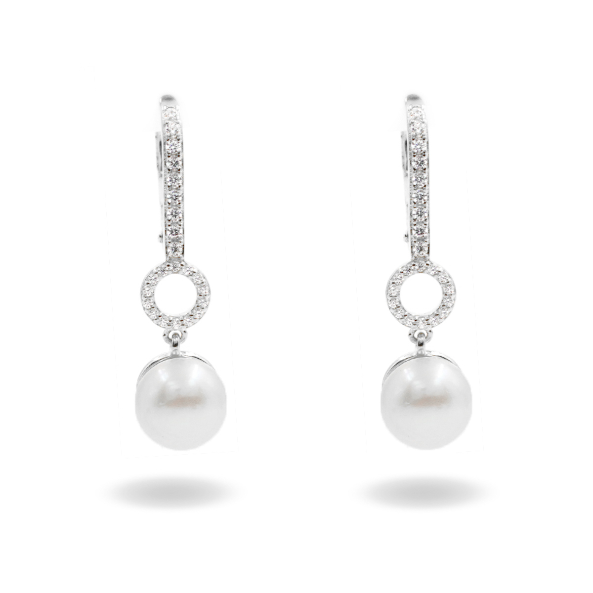 Sterling Silver Earrings with white zircons and pearls – Rhodium Color