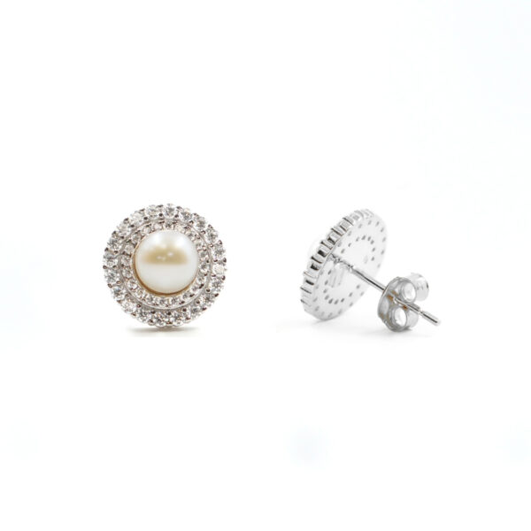 Sterling Silver Earrings with white zircons and pearls – Rhodium Color