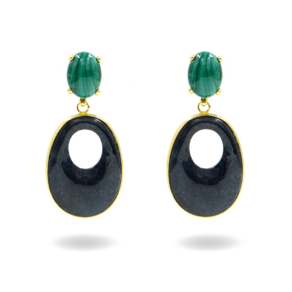 Sterling Silver Earrings with malachite and agate creole - Golden Color