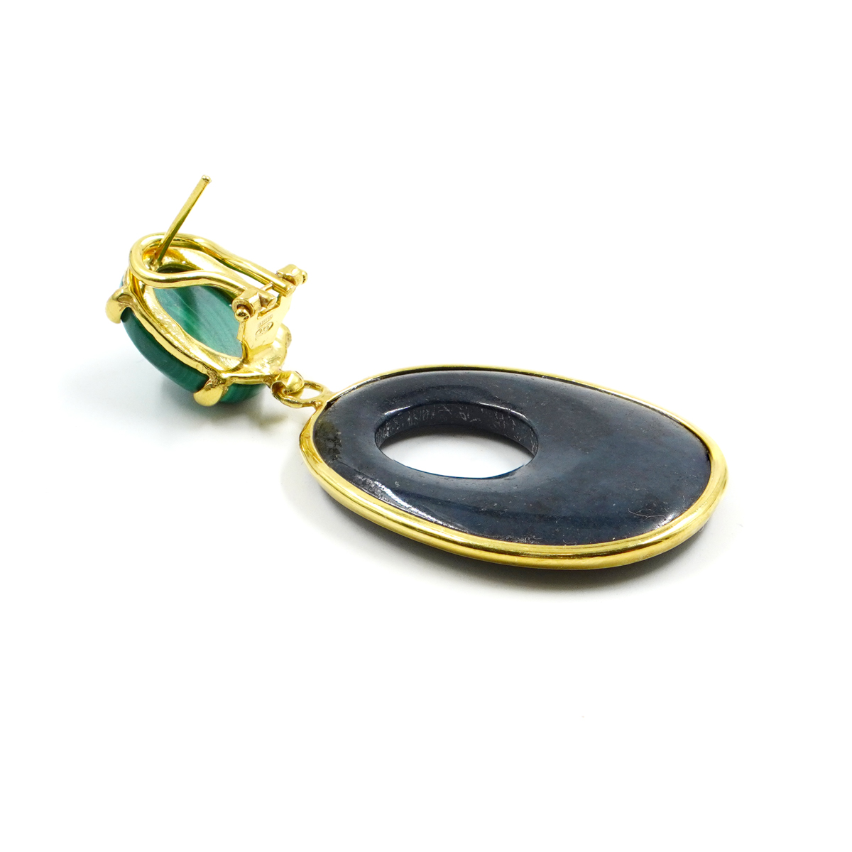 Orecchini in argento con malachite e creole di agata - Dorato - immagine 2