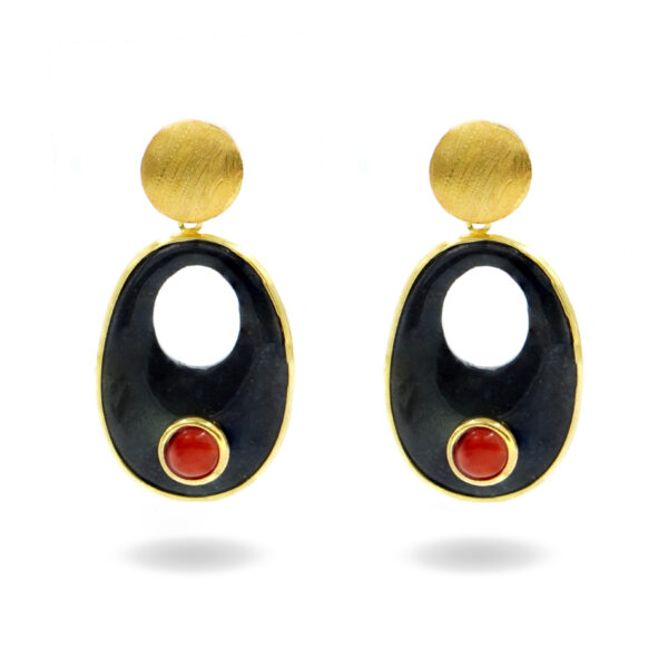 Sterling Silver Earrings with coral and agate creole - Golden Color