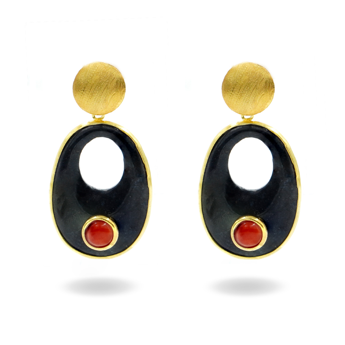 Orecchini in argento con corallo e creole di agata - Dorato