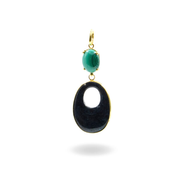 Sterling Silver Pendant with malachite and agate creole - Golden Color
