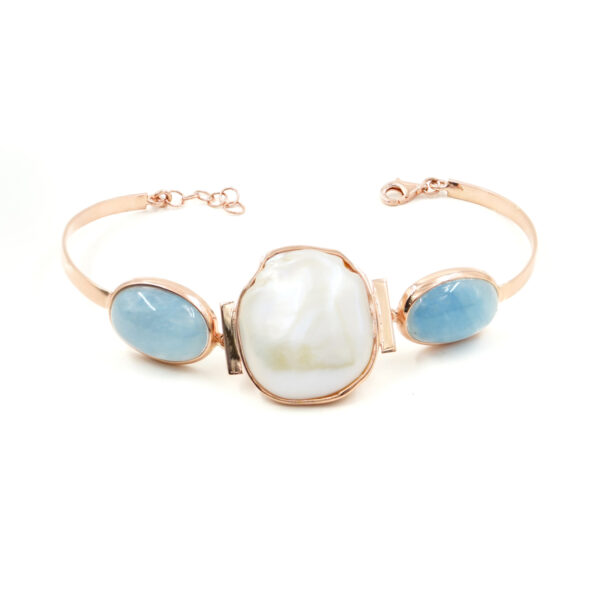 Sterling Silver Bracelet with baroque pearl and kyanite – Rose Color