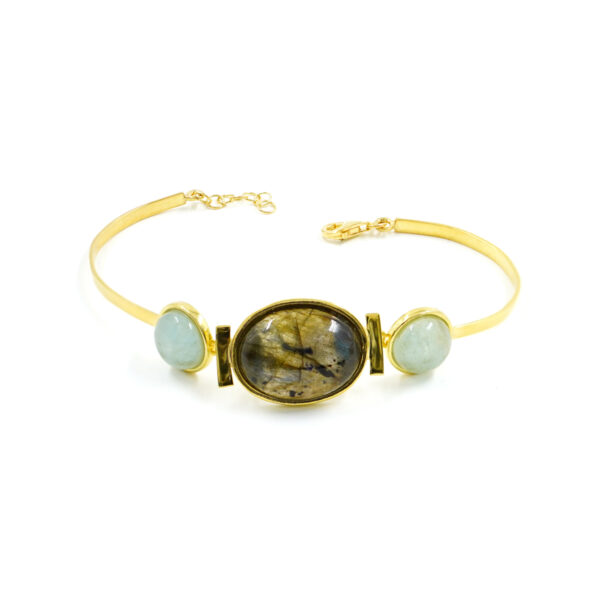 Sterling Silver Bracelet with aquamarine and labradorite - Golden Color