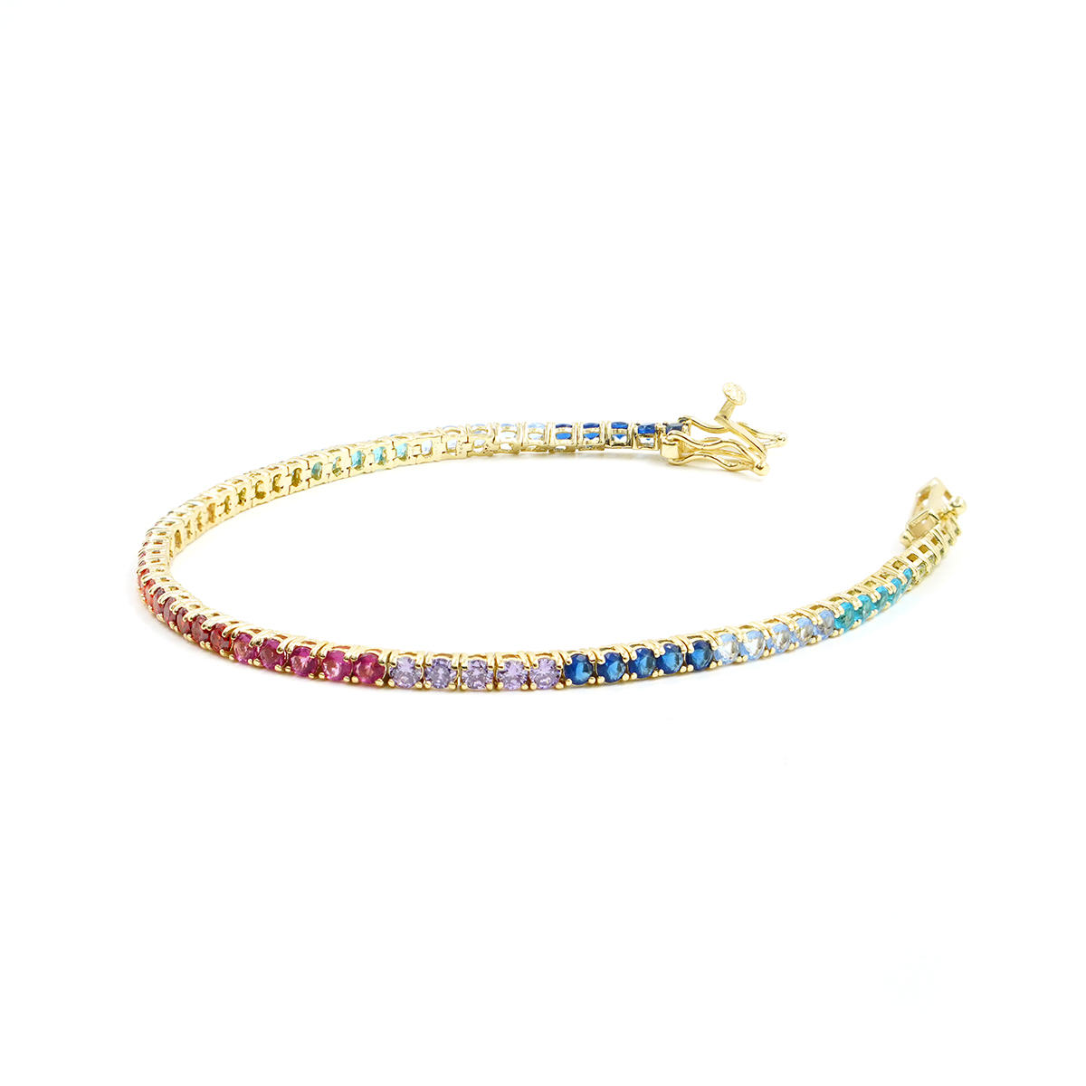 Bracciale Tennis in argento con zirconi multicolore 2,5mm – Dorato – <strong>Lunghezza 16cm</strong> - immagine 2