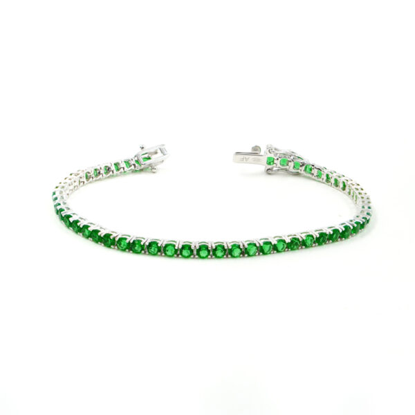 Bracciale Tennis in argento con zirconi verdi 2,5mm – Rodiato – <strong>Lunghezza 16cm</strong>