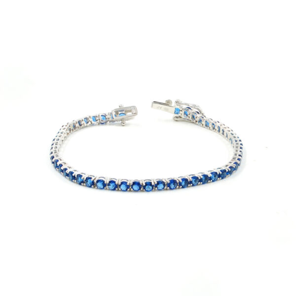 Bracciale Tennis in argento con zirconi blu 2,5mm – Rodiato – <strong>Lunghezza 16cm</strong>