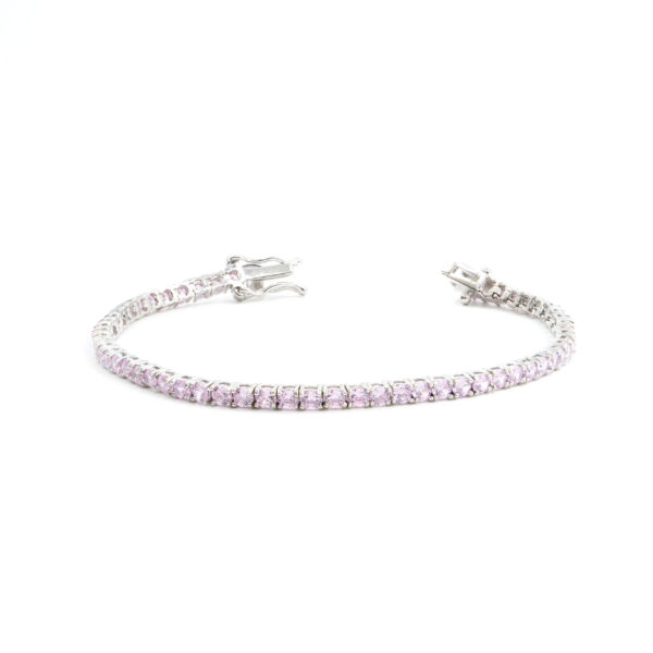 Bracciale Tennis in argento con zirconi rosa 2,5mm – Rodiato – <strong>Lunghezza 16cm</strong>