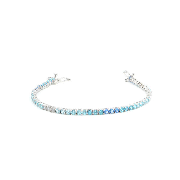 Bracciale Tennis in argento con zirconi multicolore azzurro 2,5mm – Rodiato – <strong>Lunghezza 16cm</strong>