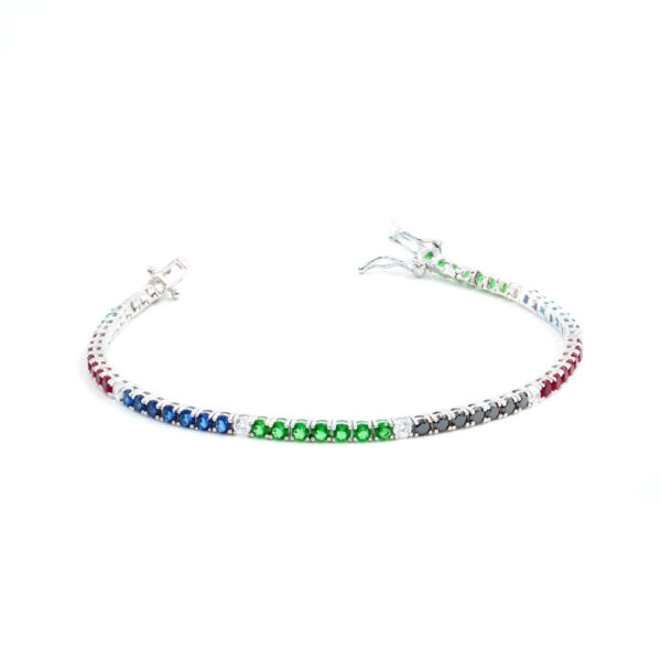 Bracciale Tennis in argento con zirconi multicolore 2,5mm – Rodiato – <em>Lunghezza 18cm</em>
