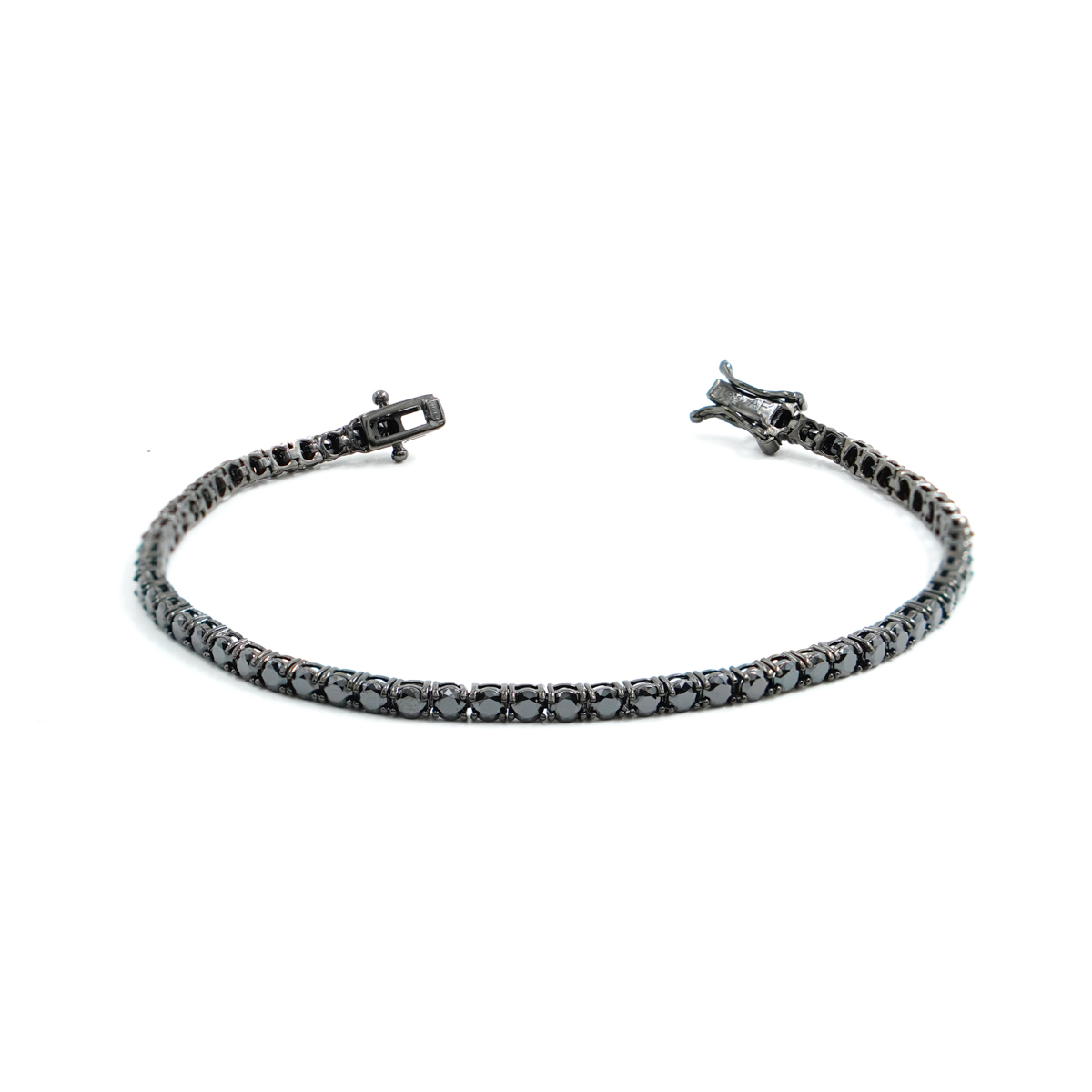 Sterling Silver Tennis bracelet with black zircons 3mm – Ruthenium Color – <em>Length 18cm</em>