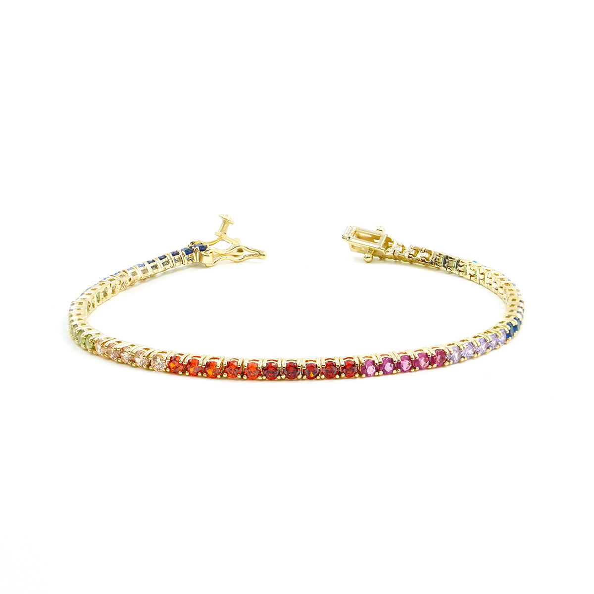 Bracciale Tennis in argento con zirconi multicolore 2,5mm – Dorato – <em>Lunghezza 18cm</em>