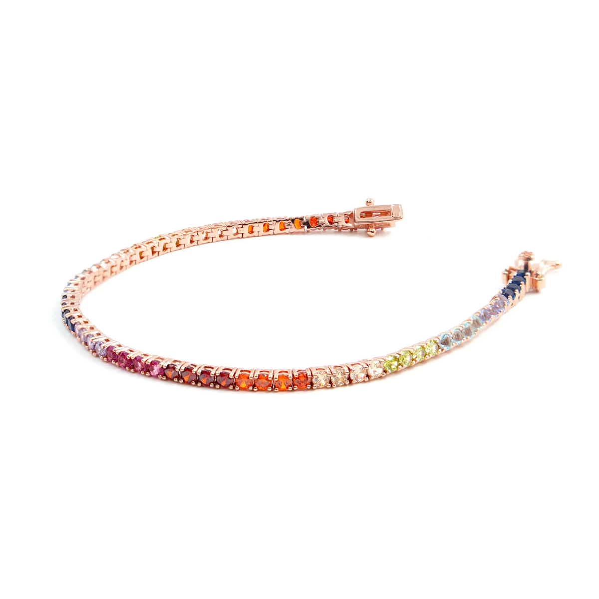 Bracciale Tennis in argento con zirconi multicolore 2,5mm – Rose' – <em>Lunghezza 18cm</em> - immagine 2