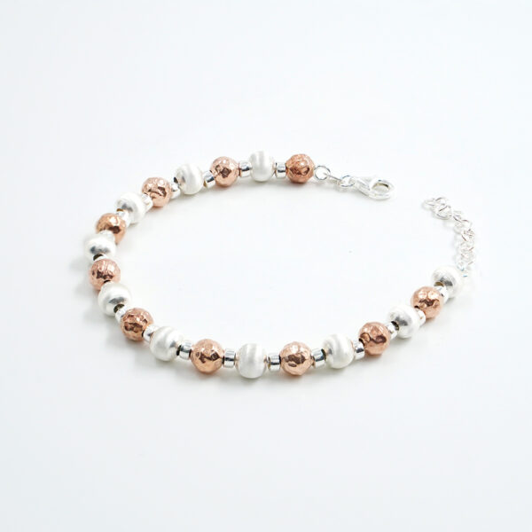 Bracciale in argento con sfere satinate 6mm, Rodiato e Rose'