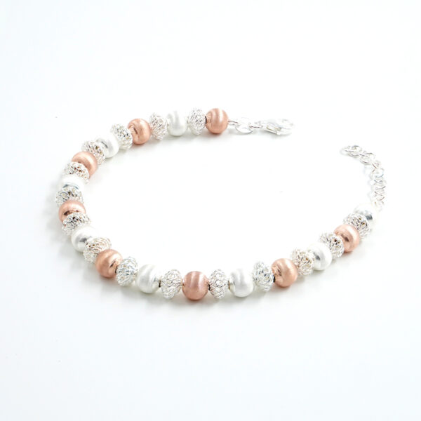 Bracciale in argento con sfere satinate 6mm, Rodiato e Rose'