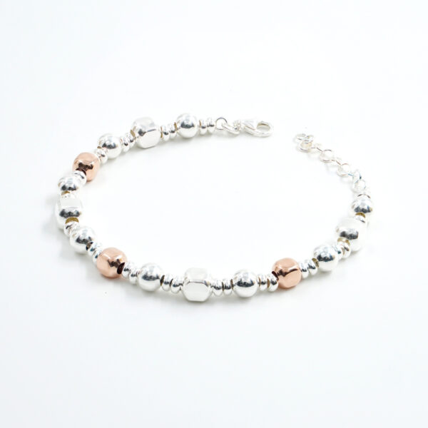 Bracciale in argento con sfere e dadi 6mm, Rodiato e Rose'
