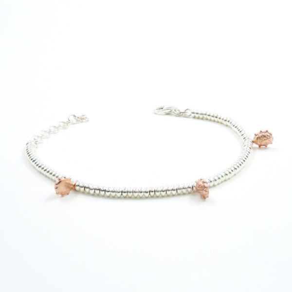 Bracciale in argento con rondelle e coccinella portafortuna, Argentato e Rose'