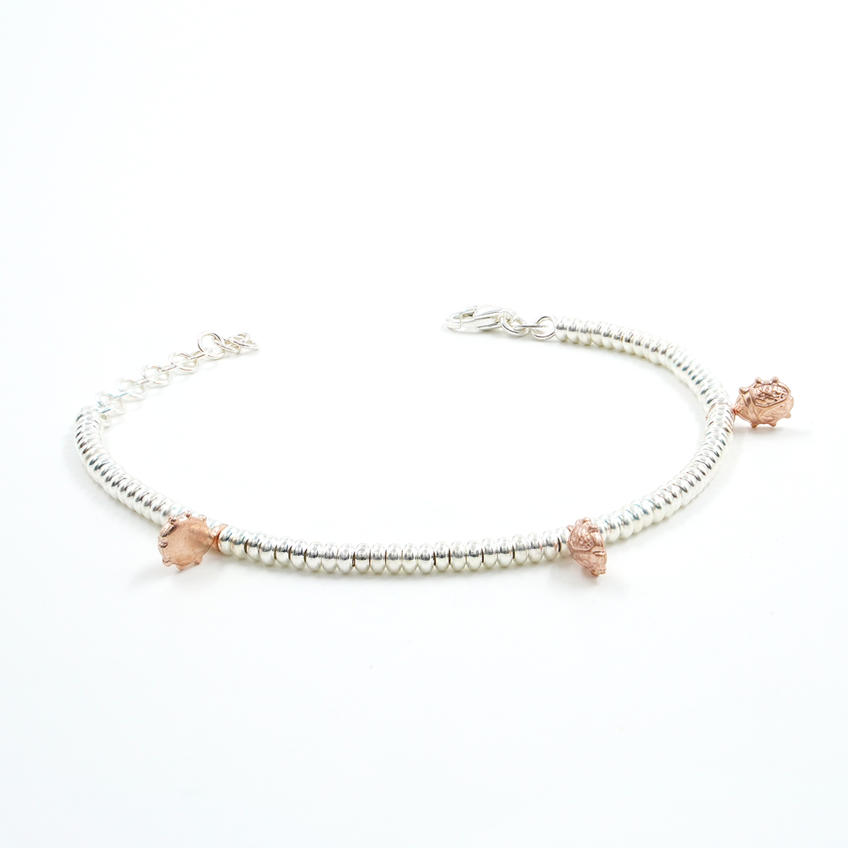 Bracciale in argento con rondelle e coccinella portafortuna, Argentato e Rose'