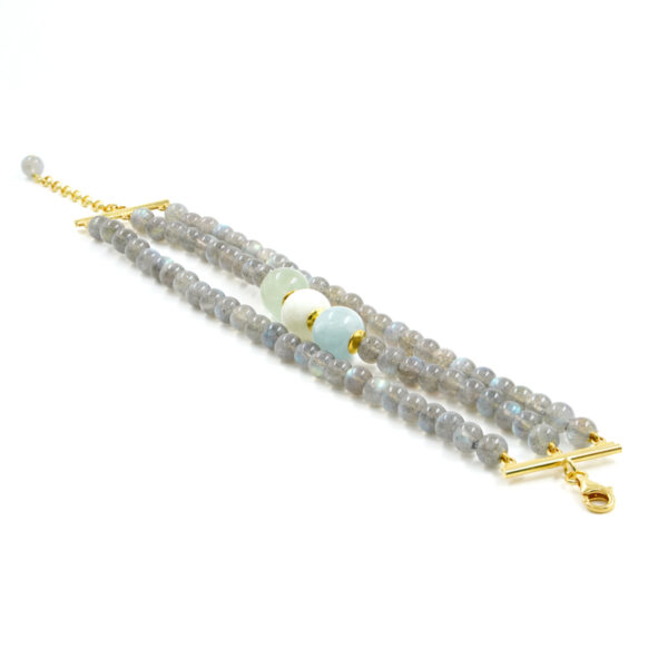 Bracelet with labradorite, aquamarine, sterling silver clasp - Golden Color