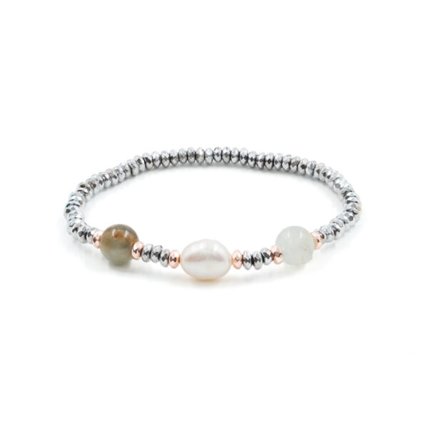 Bracciale Elastico con ematite, calcite multicolore, perla