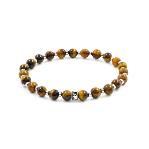 Elastic Bracelet with tigereye, hematite, burnished sterling silver element