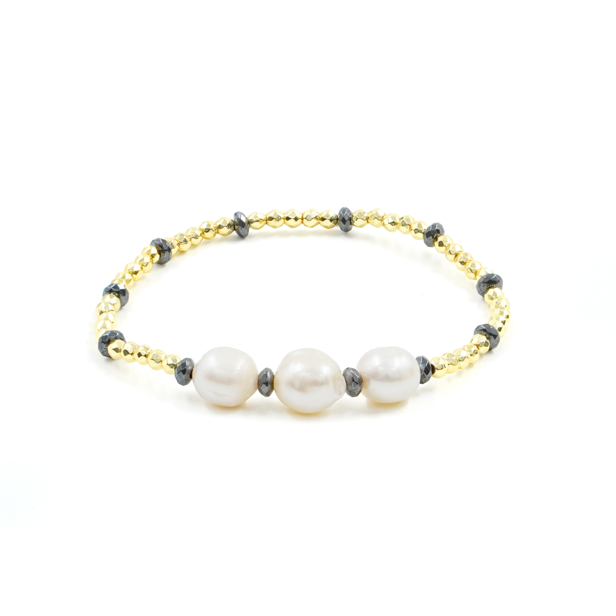 Bracciale Elastico con ematite dorata e perle