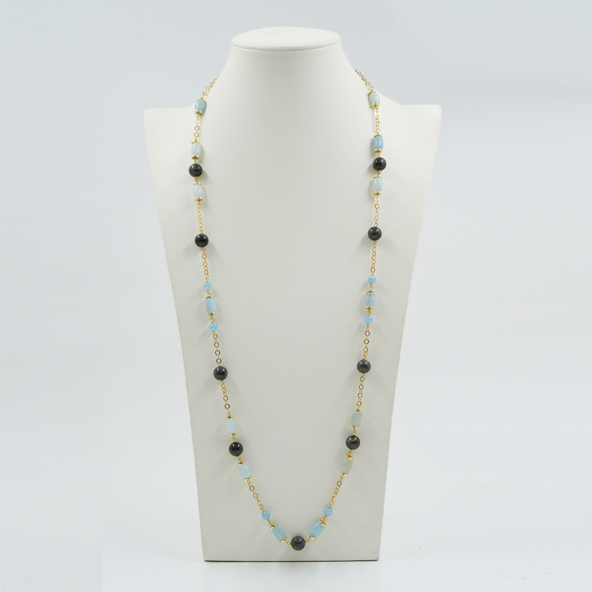 Necklace with aquamarine, labradorite and sterling silver clasp - Image 2