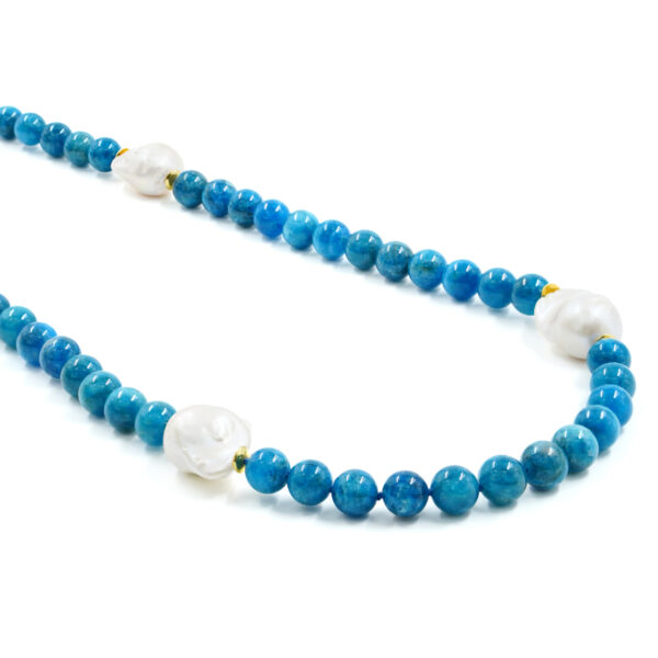 Necklace with apatite, pearl, sterling silver clasp – Golden Color