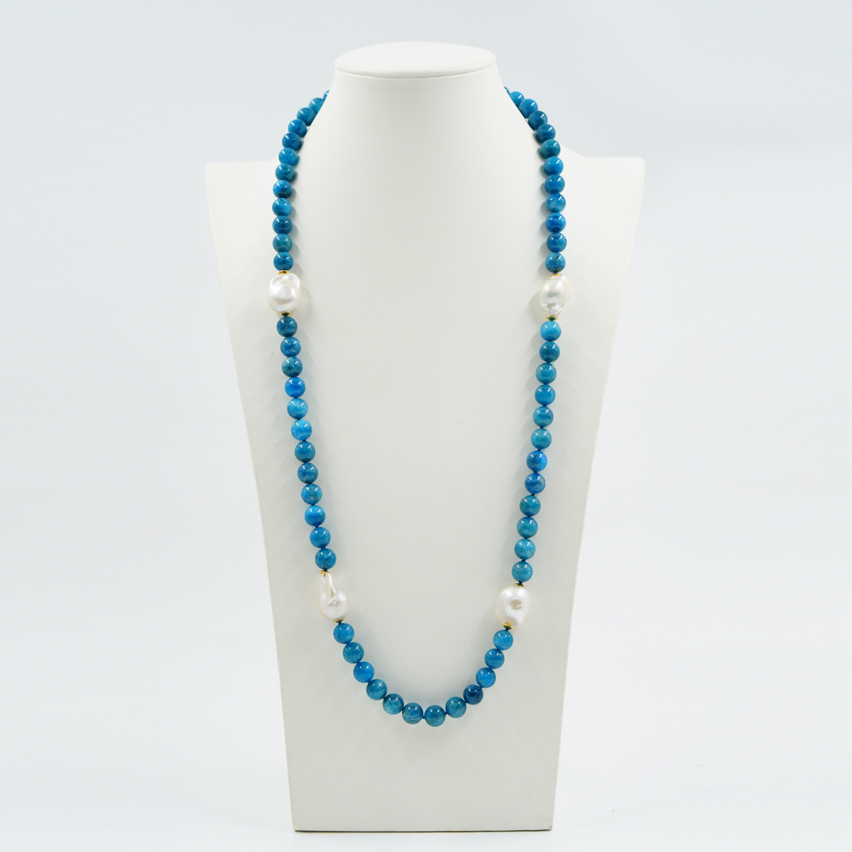 Collana con apatite, perla, chiusura in argento – Dorato - immagine 2