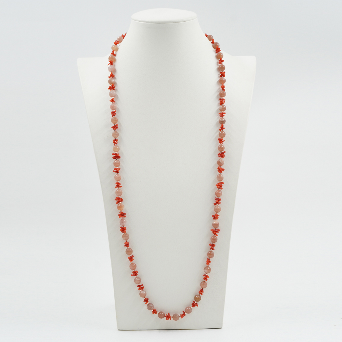 Collana con pietra di Luna rosa, corallo, chiusura in argento – Rose' - immagine 2